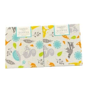 Create It Fat Quarter Fabric 18 x 21 inches Lot‎ Of 2 Animals Maize Fox Raccoon
